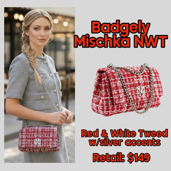 Badgley Mischka Handbags - Badgley Mischka Red & White Tweed Crossbody NEW / NWT  (Retail: $149) ✨